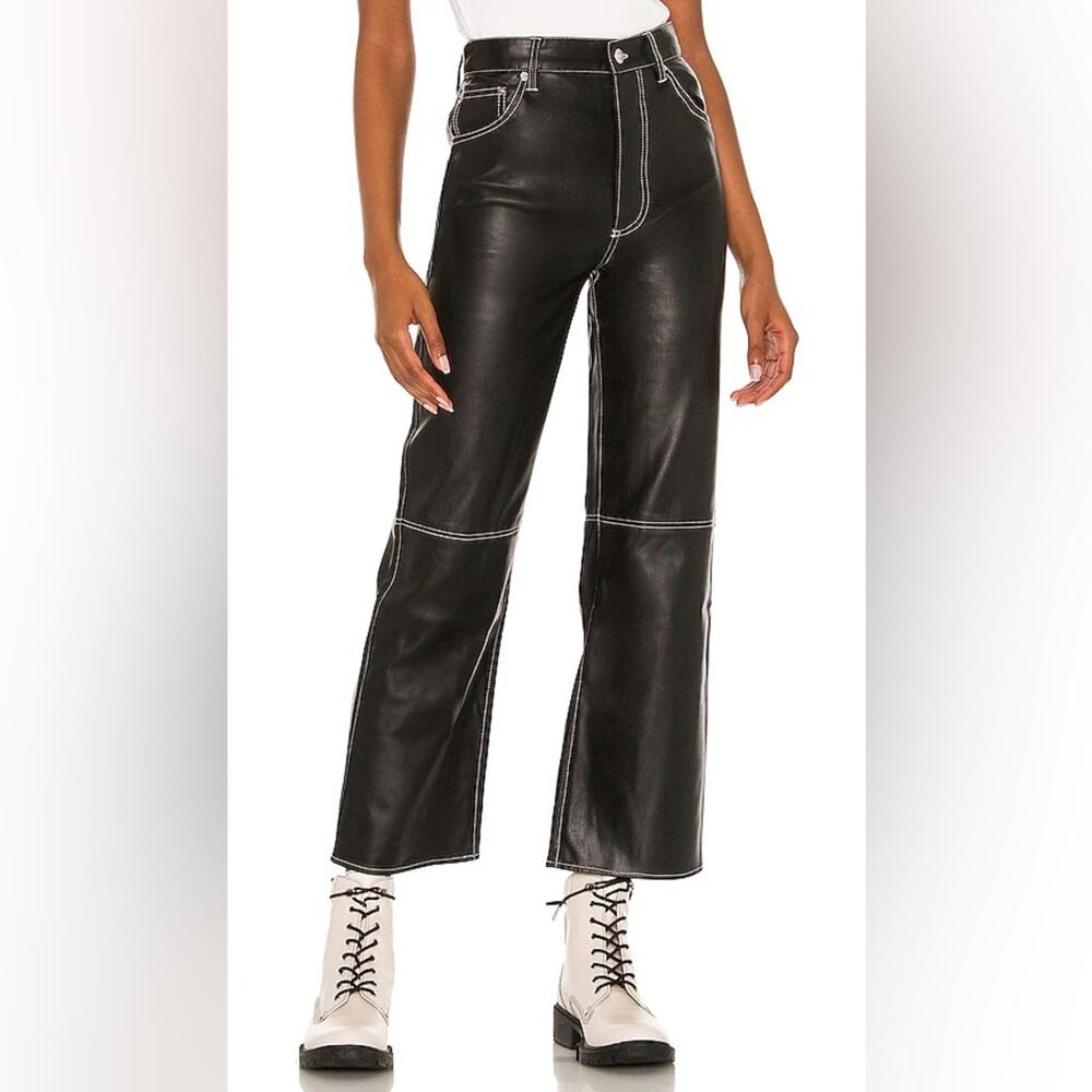 NEW Free People The It Factor Vegan Faux Leather Black Pants Womens 6